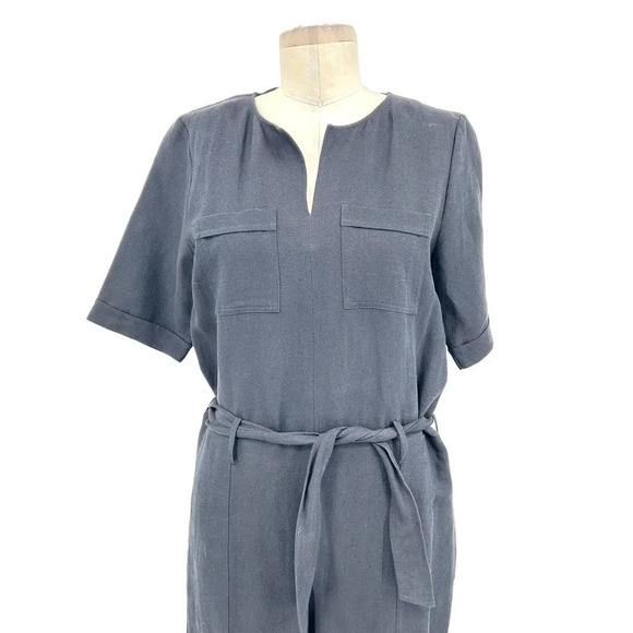 APC A.P.C Jumpsuit Coverall Short Sleeve Tie Belted Linen Blend Black Size XS - Picture 3 of 12
